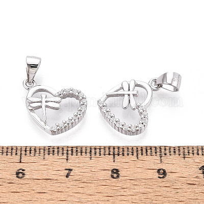925 серебряное сердечко с микропаве из прозрачных кубических цирконий и подвесками в виде стрекоз&nbsp;STER-T008-83P-1