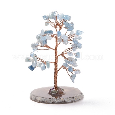 Украшения из натуральной аквамариновой крошки и агата на пьедестале DJEW-A001-04H-1