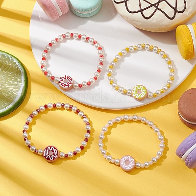 Эластичный браслет в форме пончика и стеклянных бусин с эмалью лэмпворк BJEW-JB10132-1