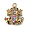 Brass Micro Pave Colorful Cubic Zirconia Chrams, Frog, Light Gold, 14.5x13x6mm, Hole: 1.3mm