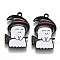 Halloween Theme Alloy Enamel Pendants, White Ghost with Black Witch Hat and Broom, Electrophoresis Black, 22.5x14.5x1.5mm, Hole: 1.6mm