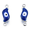 304 Stainless Steel Enamel Connector Charms, Stainless Steel Color, Leaf with Evil Eye, Dark Blue, 16x5x3mm, Hole: 1.2mm