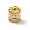 Rack Plating Brass Cubic Zirconia European Beads, Large Hole Beads, Cadmium Free & Lead Free, Long-Lasting Plated, Column with Flower, Real 18K Gold Plated, 7x7.5mm, Hole: 4mm