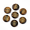 Natural Tiger Eye Cabochons, Flat Round with Golden Metal Enlaced Hamsa Hand, 24.5~25.5x5~7.5mm