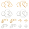 12Pcs 6 Style 201 Stainless Steel Filigree Joiners Links, Hexagon & Cross & Vector Cube, Golden & Stainless Steel Color, 10~40x12.5~25x1mm, 2pcs/style
