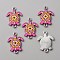 Alloy Enamel Printed Connector Charms, Tortoise Links with Flower Pattern, Platinum, Hot Pink, 24x18x2mm, Hole: 1.5mm