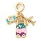 Rack Plating Brass Cubic Zirconia Summer European Dangle Charms, Enamel Luggage & Airplane Large Hole Pendants, Real 18K Gold Plated, Long-Lasting Plated, Cadmium Free & Lead Free, Colorful, 30mm, Hole: 4.5mm