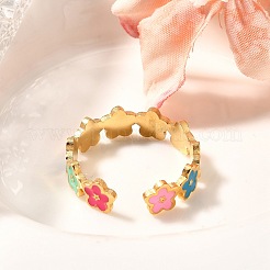 201 нержавеющая сталь эмалированное открытое кольцо-манжета для женщин&nbsp;RJEW-A053-04G-03