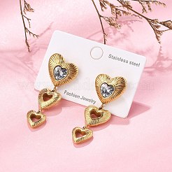 Серьги-гвоздики в форме сердца из нержавеющей стали 304 с прозрачным кубическим цирконием&nbsp;EJEW-D319-17G