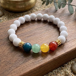 Круглые эластичные браслеты для женщин из натурального смешанного камня и акрилового искусственного жемчуга.&nbsp;CO7250