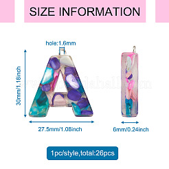 26шт 26 буквы прозрачные подвески из эпоксидной смолы&nbsp;CRES-TA0001-15