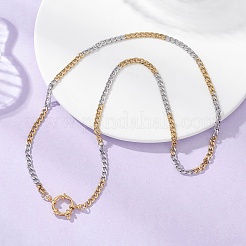 Двухцветные кубинские звенья из нержавеющей стали 304 толщиной 4 мм с застежками-пружинками&nbsp;NJEW-JN05707