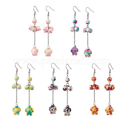 Серьги-подвески из нержавеющей стали 304 с синтетической бирюзой и черепаховым узором&nbsp;EJEW-JE06512-02