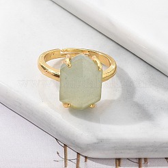 Кольца из натурального зеленого авантюрина в форме шестиугольника&nbsp;RJEW-B113-02G-07