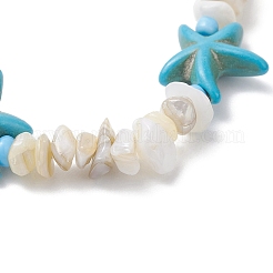 Браслеты из натуральных ракушек и синтетической бирюзы с бусинами в виде морских звезд для женщин&nbsp;BJEW-JB12581-02