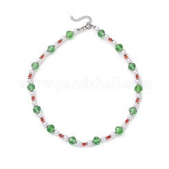 Женские ожерелья из граненого стекла Рондель и белого круглого АБС-пластика с имитацией жемчуга на рождественскую тематику&nbsp;NJEW-JN05464-01