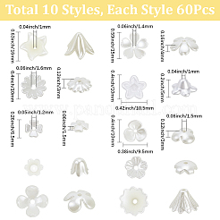 600 шт. 10 стиля АБС-пластиковые колпачки для бусин с имитацией жемчуга и акрила&nbsp;OACR-SC0002-36