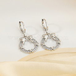 Элегантные латунные серьги-кольца с прозрачным кубическим цирконием в форме банта&nbsp;UQ7688