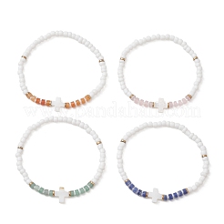 Эластичные браслеты из натуральных драгоценных камней и стеклянного бисера&nbsp;BJEW-JB13306