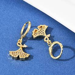 Серьги-кольца из латуни с микропаве из прозрачных кубических цирконий&nbsp;EJEW-B154-01G