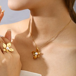 Ожерелья и кольца из нержавеющей стали 304 с подвесками из пластиковых жемчужин&nbsp;FS-WGC34D6-03