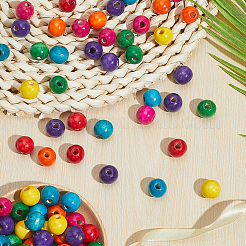 300шт окрашенные бусины из натурального дерева&nbsp;WOOD-PA0001-22