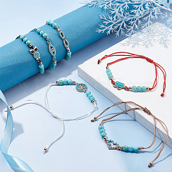 12 шт. 6 стиля окрашенные синтетические бирюзовые плетеные браслеты из бисера с сердцем и сглазом&nbsp;BJEW-WH0020-02