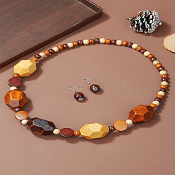 Комплекты ожерелий и серег с подвесками из деревянных многоугольников и круглых бусин для женщин&nbsp;FS-WG70D3F-02