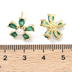 Цветок латунь кубического циркония серьги стержня&nbsp;EJEW-P336-06G-07