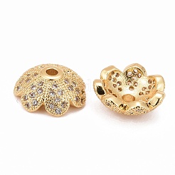 Экологически чистые многолепестковые цветочные латунные бусины с микропаве из фианита&nbsp;ZIRC-M098-02G-FF