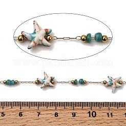 Цепи ручной работы из нержавеющей стали 304 с синтетическим бирюзовым узором в виде морской звезды&nbsp;CHS-L032-13G-06