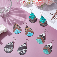 4 пара кожаных сережек-подвесок 4 стилей&nbsp;EJEW-UN0002-94