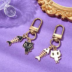 2 шт. эмалевая подвеска в виде кошки и рыбьей кости&nbsp;KEYC-YW00170