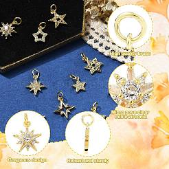 10 шт. 10 стиля звездочки латунные микро паве прозрачные кубические цирконии подвески&nbsp;KK-CJ0002-43