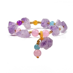 Самородки браслеты из натурального аметиста стрейч из бисера&nbsp;BJEW-H546-01