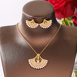 Комплекты из латунных подвесок-вееров и серег-гвоздиков с микропаве из прозрачных кубических цирконий для женщин SJ9834