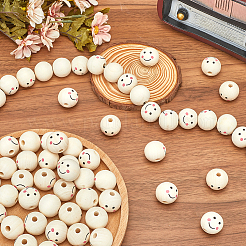 60 шт. европейские бусины из натурального дерева с принтом&nbsp;WOOD-GF0002-19B