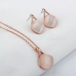 Комплекты из ожерелий и серег-гвоздиков с ромбовидным кулоном в виде кошачьего глаза для женщин&nbsp;FS-WGD2AB8-01