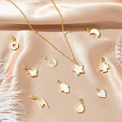 10 шт. 10 стиля подвески из натуральной белой ракушки с латунным паве&nbsp;KK-CJ0002-56