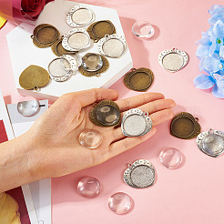 32 шт. 3 стиля подвески-кабошоны из сплава в тибетском стиле с прозрачными стеклянными кабошонами&nbsp;FIND-TA0004-79