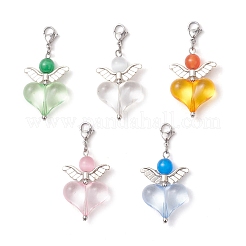 Подвеска в форме сердца с кошачьим глазом и акрилом&nbsp;HJEW-TA00354