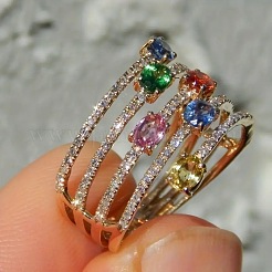 Кольца для пальцев из овального сплава с микропаве из разноцветных кубических цирконий&nbsp;FS-WG843A4-05