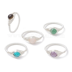 Кольца из натурального зеленого авантюрина с конским глазом&nbsp;RJEW-JR00842-02