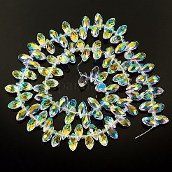 2 нить гальванизированных прозрачных стеклянных граненых бусин в форме капли&nbsp;EGLA-TA0001-36A