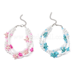 2 шт. многорядные браслеты из синтетической бирюзы и стеклянных бусин для женщин&nbsp;BJEW-JB12974