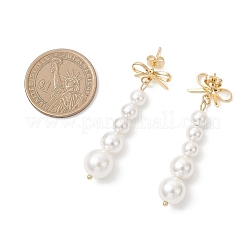 Серьги-гвоздики с круглыми кисточками и бантом из ракушечного жемчуга&nbsp;EJEW-JE06849