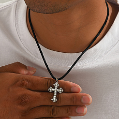 Мужские ожерелья с подвеской-крестом из латуни и искусственного жемчуга&nbsp;LI2000-2