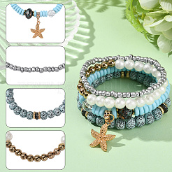 1 комплект браслетов из синтетического лунного камня и жемчуга&nbsp;BJEW-SP0001-10