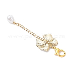 Подвесные украшения из эмалевого сплава с бантом и АБС-пластика с имитацией жемчуга&nbsp;HJEW-JM04237-04