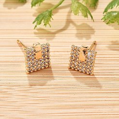 Квадратные серьги-гвоздики из латуни с микропаве из прозрачных кубических цирконий для женщин&nbsp;EJEW-G428-12G-02